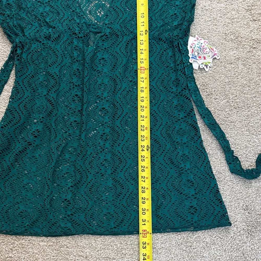 Becca Virtue Women L/XL‎ Lace Crochet Olive Green Open V-Front Cardigan Cover Up
